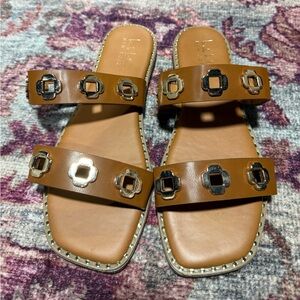 Nichole Miller Brown Leather Slide Sandals